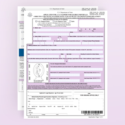 First page of form DS-5504 with a light purple background.